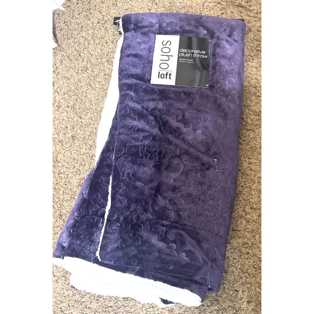 NWT SOHO LOFT 50 X 60" Blanket Plush Decorative Throw Purple embossed